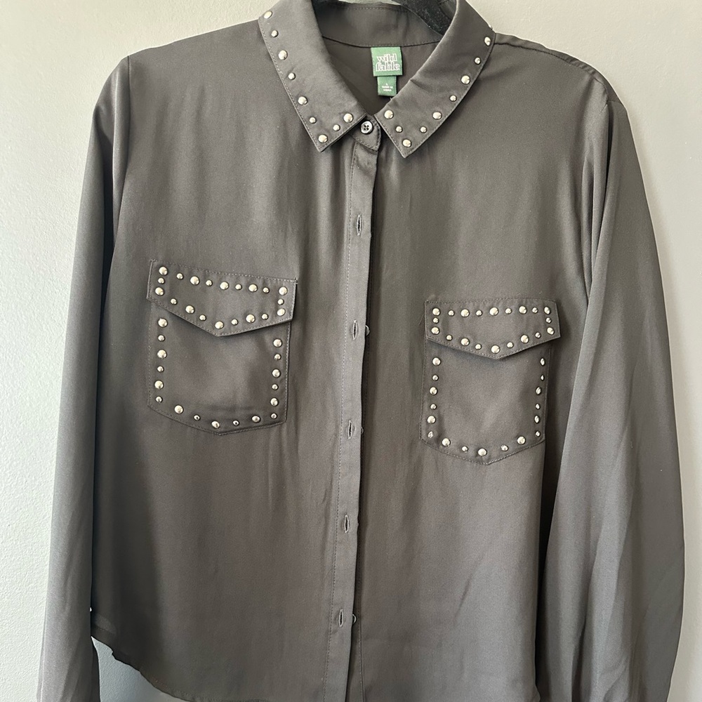 Wild Fable Long Sleeve Button Down Black Sheer Women’s Top Size Medium